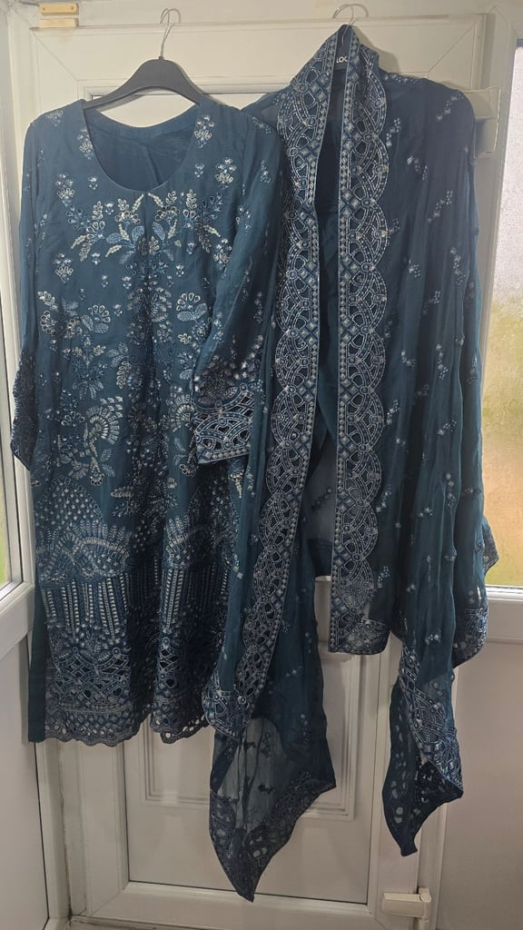 image for Embroidered Chiffon Zinc colour beautifull original designer dress 3 pieces,only wore 3 hours