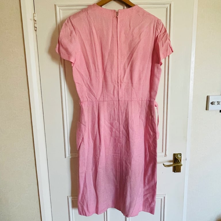 Vintage Peter Barron London Pink Spring Summer Casual Belted Dress UK Size 16