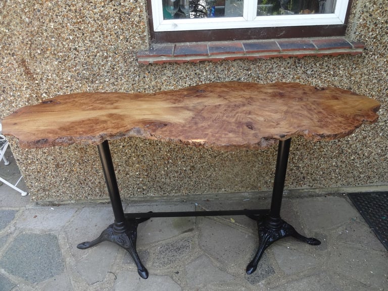 LIVE EDGE TABLE ~ SLAB OF BURR WALNUT ON A DOUBLE TRIPOD BASE ~ 