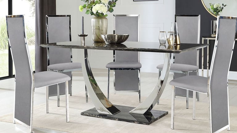 image for Peake Black Marble and Chrome Dining Table (Collection only)