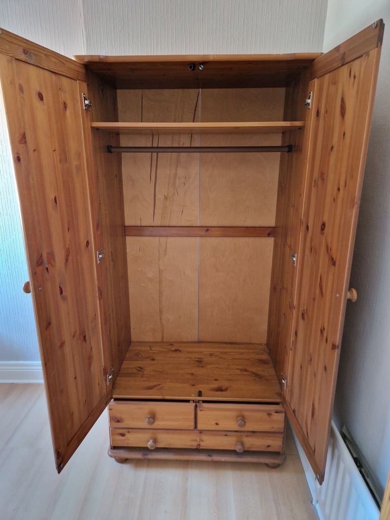 Solid Wood Wardrobe - Classic Brown Finish - Good Condition