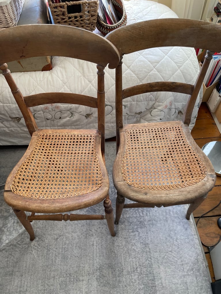 2 hand caned chairs 