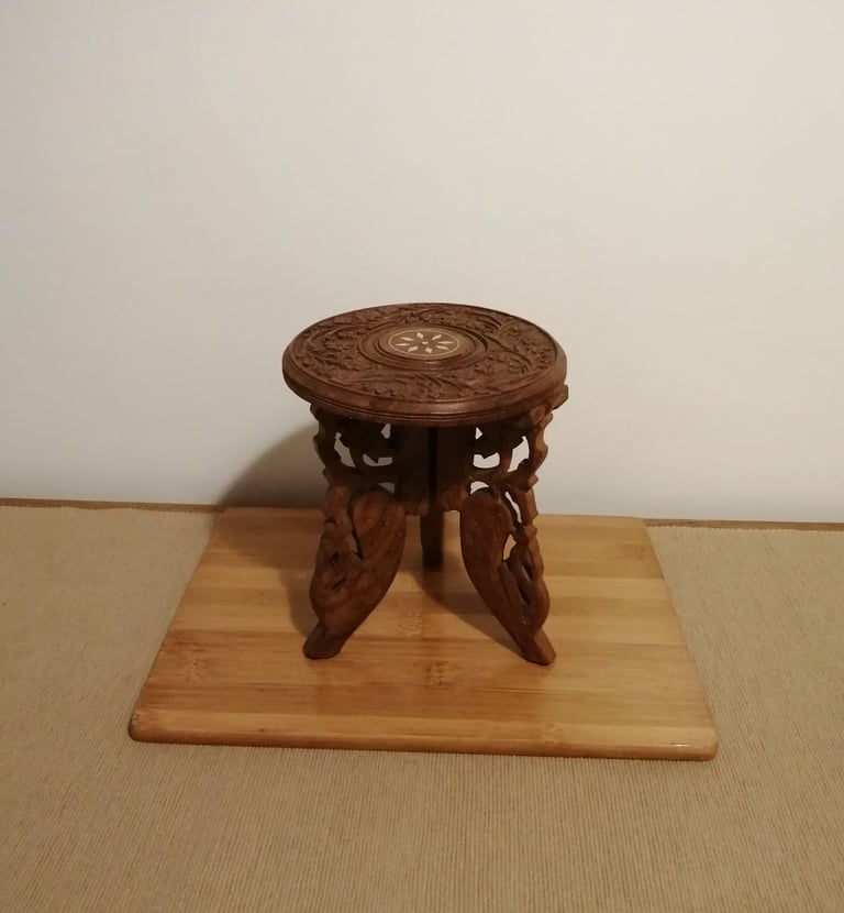 image for Small wood carved foldable base table