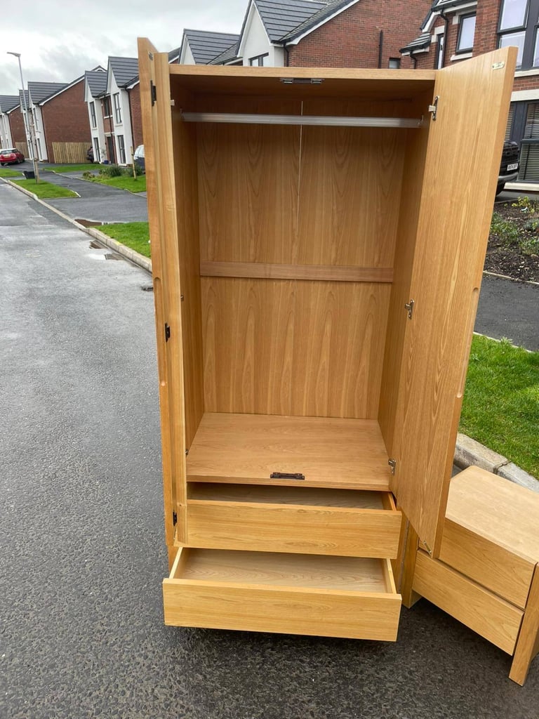 Bedroom suite Modern combination wardrobe £139  5 drawers chest of drawers £75 Bedside locker £20