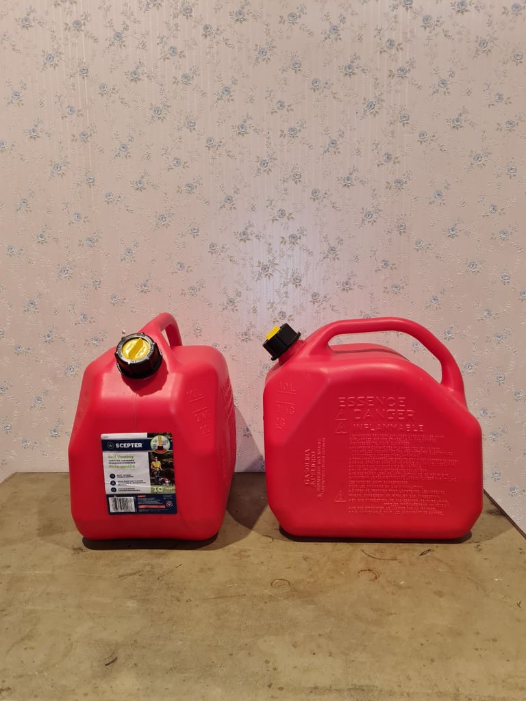 Two 10 litre petrol containers 