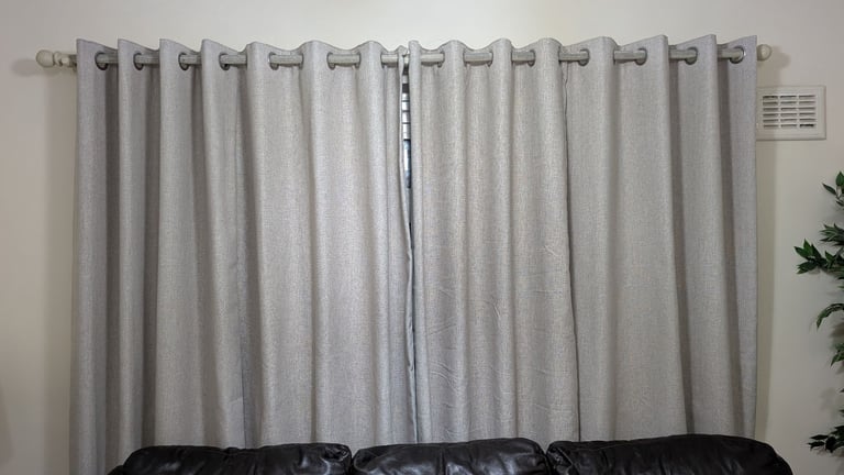 Dunlem Blackout Eyelet Curtains, 2 pairs,  117cm width x 183cm drop + wodden pole