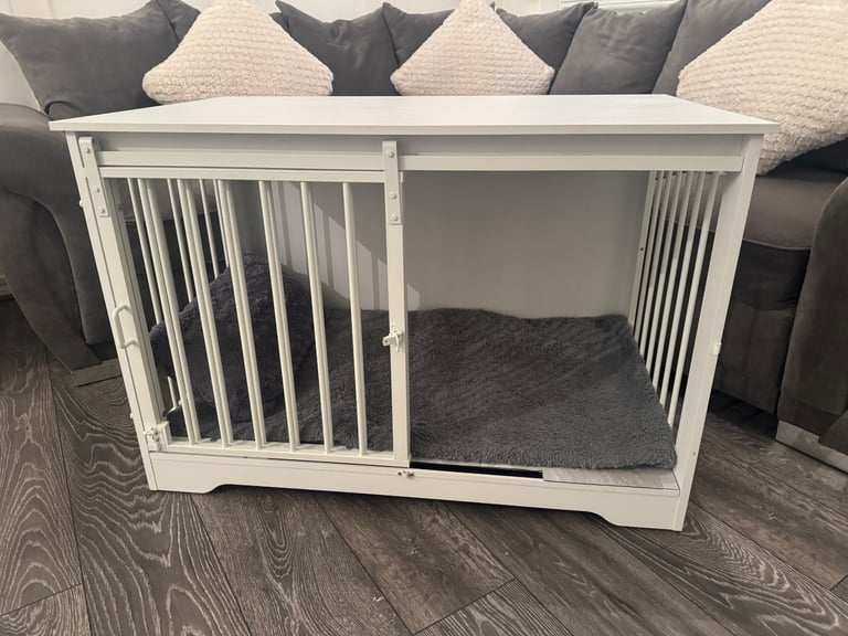 Large 100cm Dog Cage Crate White Wooden Sliding Barn Door Pen Puppy Enclosure Sideboard