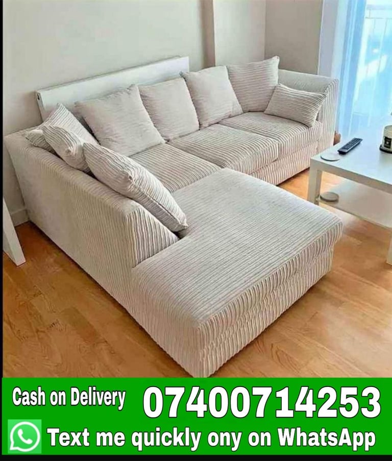 image for Luxury Jumbo Cord Sofas - Corner & 3 Seater 2 Seater Sofa Set