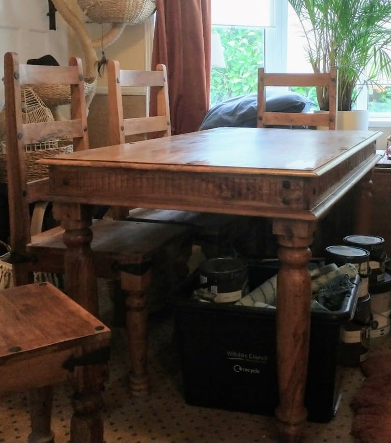 INDIAN DINING TABLE + 4 CHAIRS + MATCHING COFFEE TABLE