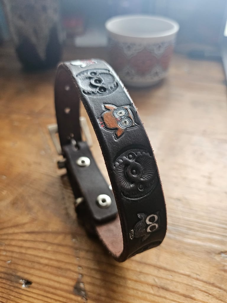 Small leather collar with owls