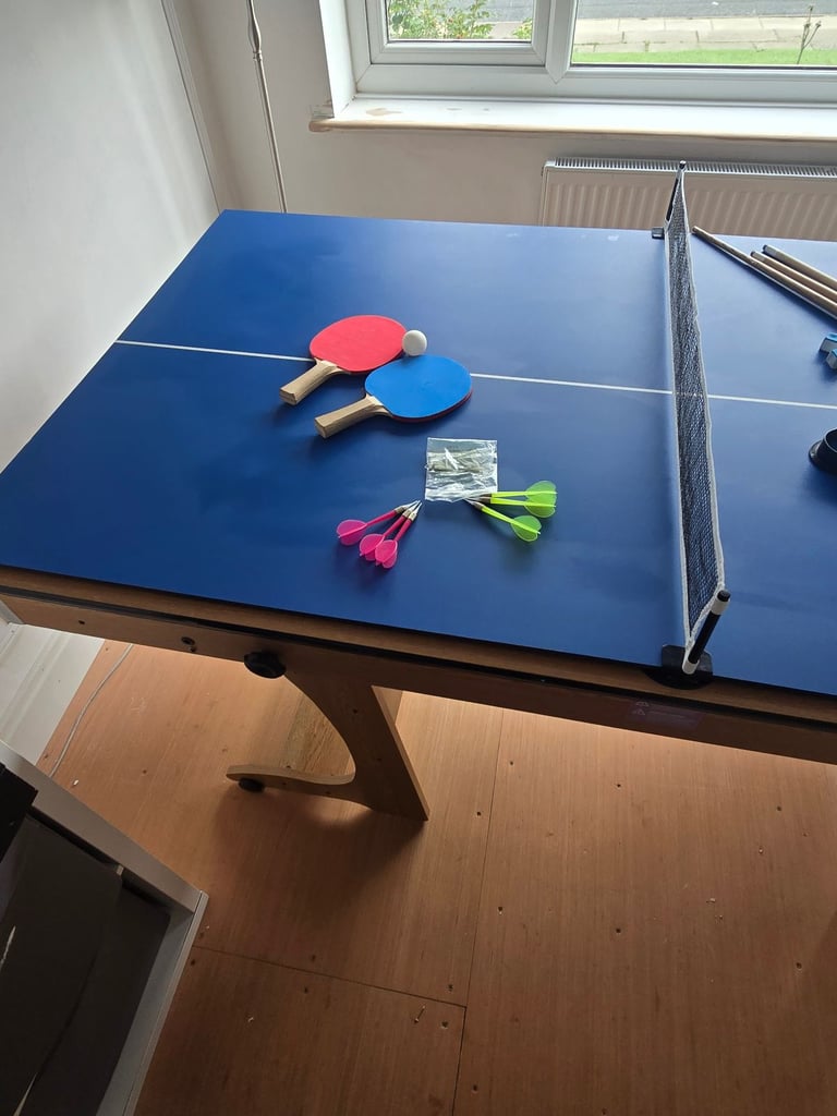 Fold up pool table, table tennis and darts