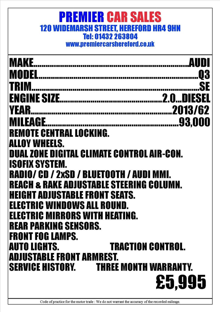 2013 Audi Q3 2.0 TDI SE 5dr ESTATE Diesel Manual