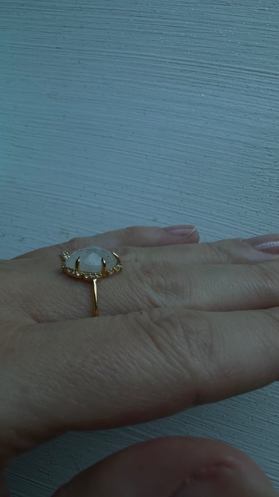 Rainbow Moonstone White Topaz Gold Vermeil ring 