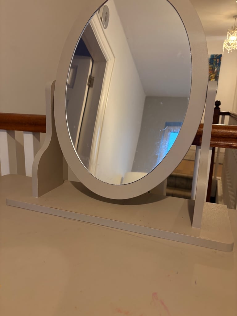 Grey dressing table with attached mirror and one drawer 