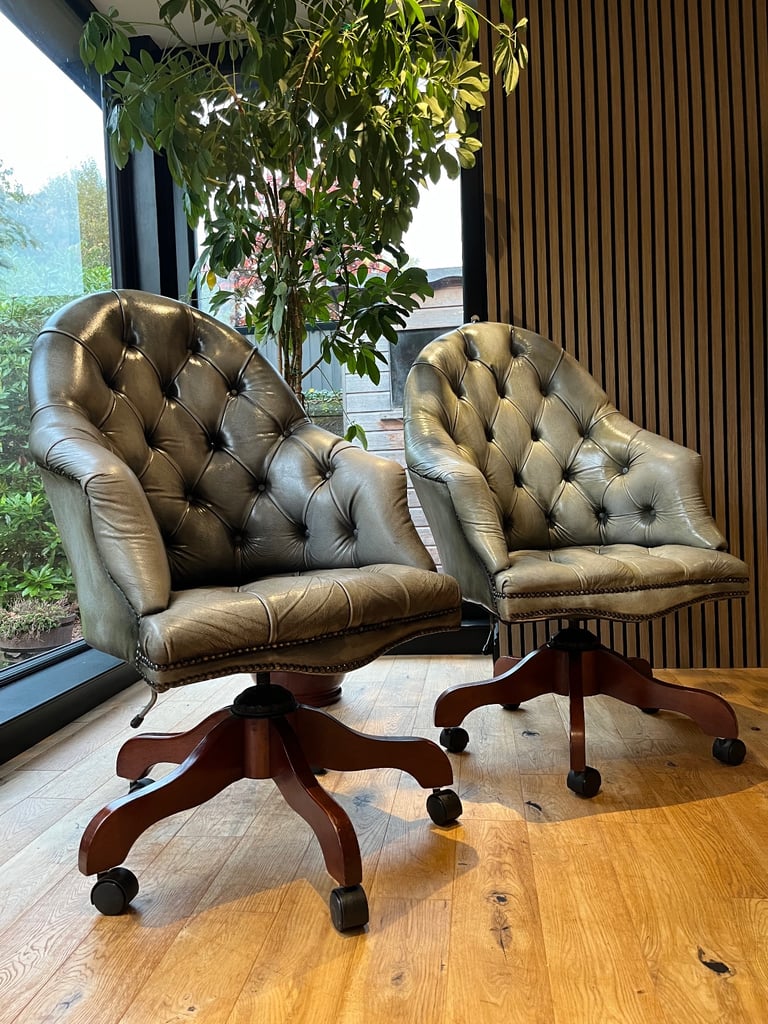 Pair of 2 Vintage Leather Chesterfield Armchairs