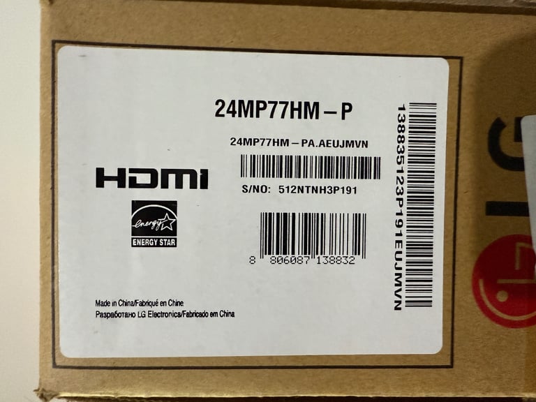 LG HD 24inch IPS Cinema Screen Monitor - Model: 24MP77