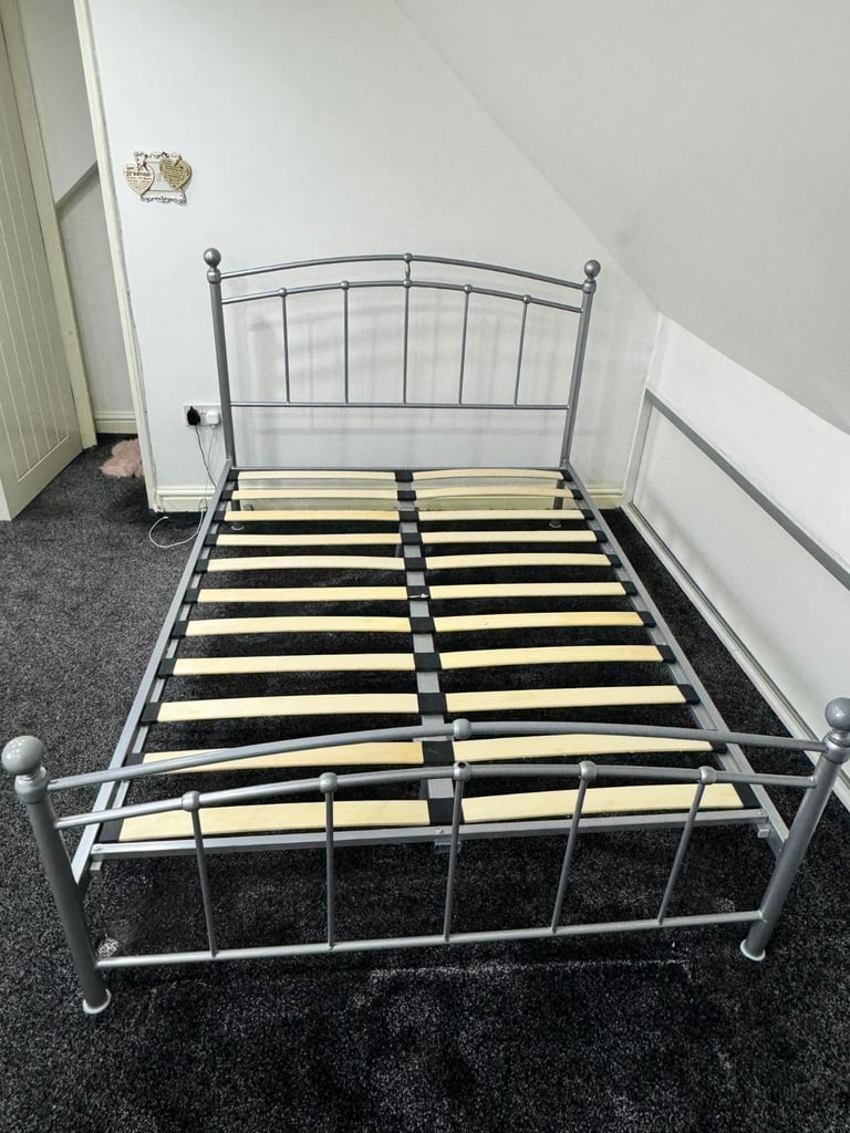 Metal double bed frame and memory foam mattress