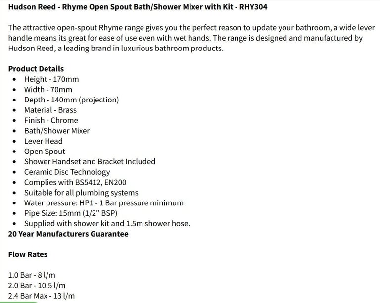 bath taps, hudson reed, rhyme, one hole bath mixer tap with shower.