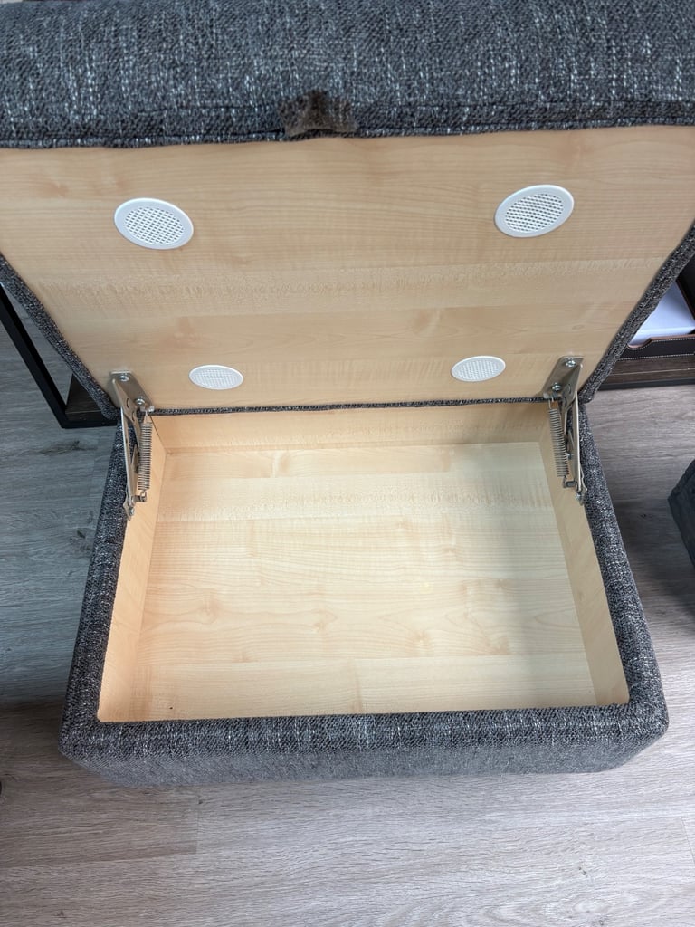 2 Four seater charcoal sofas and 2 foot stalls (DFS French connection) 
