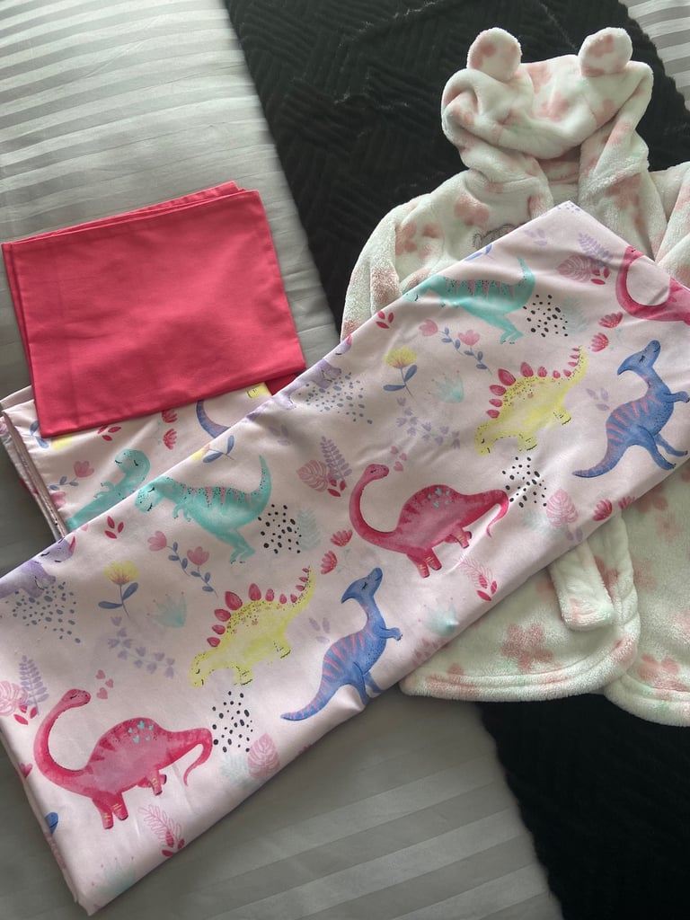 Set Of Pink Dinosaur Bed Linen & Tatty Teddy Dressing Gown 