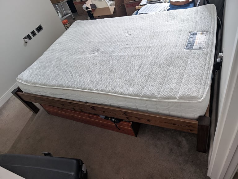 Solid wood bed with storage box and mattress