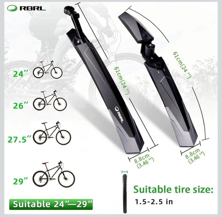 image for RBRL Bike Mudguard Set for Mountain Bike, Bicycle Fender E-Bike Fender Adjustable Mudguard