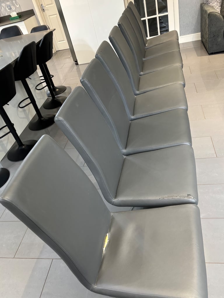 image for 8 grey faux leather dining chairs