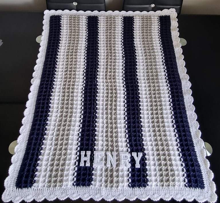 Crochet Baby Blanket, Personalised, Girls and Boys colours available