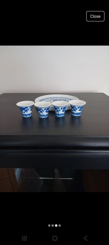 Charming 6 piece blue & white chinoiserie phoenix dragon mini tea set.