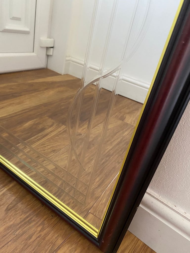 Large heavy etched rectangular mirror with Art Nouveau / Charles Rennie Mackintosh style design