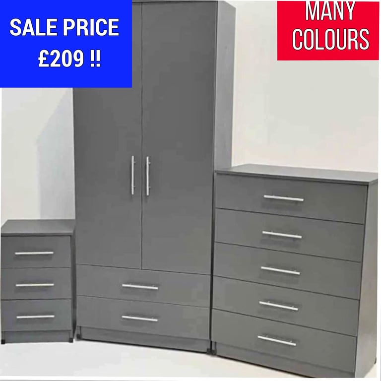 WARDROBE + CHEST OF DRAWERS + BEDSIDE CABINET £209. 