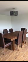Wood table & 6 leather chairs