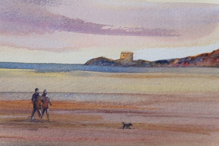 Coastal Seascape, Figures on a Beach, painting by Irish artist Jim McPartlin