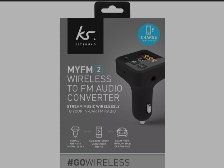 Kitsound Bluetooth to FM transmitter. Play music via Bluetooth through your car radio