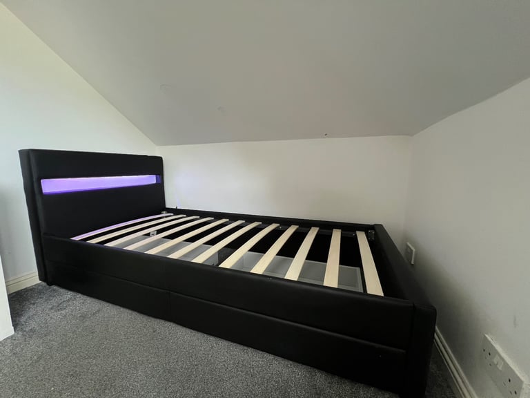 image for Faux leather single bed frame with blue tooth and led lighting