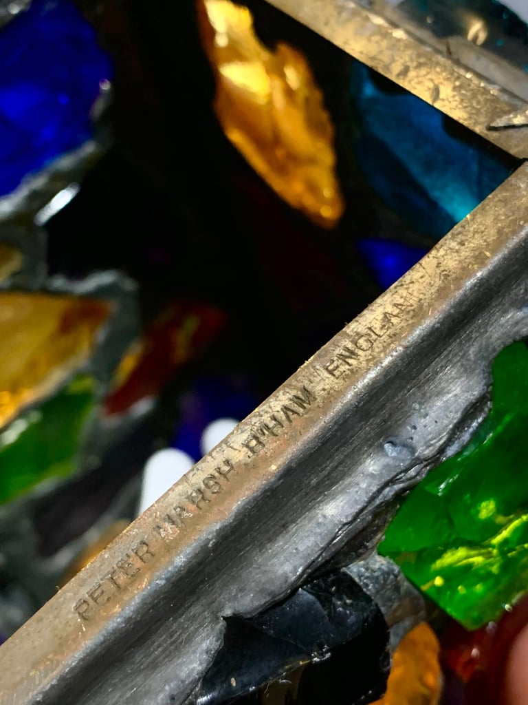 SOLD Pair of Vintage Mid Century Peter Marsh Leaded Rock Glass & Wrought Iron Lantern Lamps 50s 70s