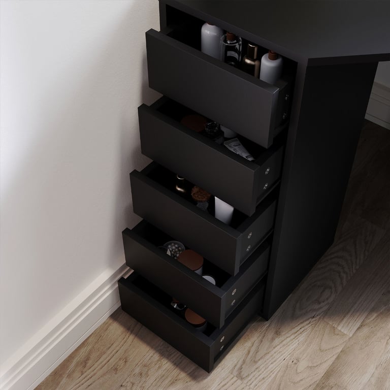 New Black 5 Drawers Makeup Desk with Mirror and Stool RRP £215 Our Price £140