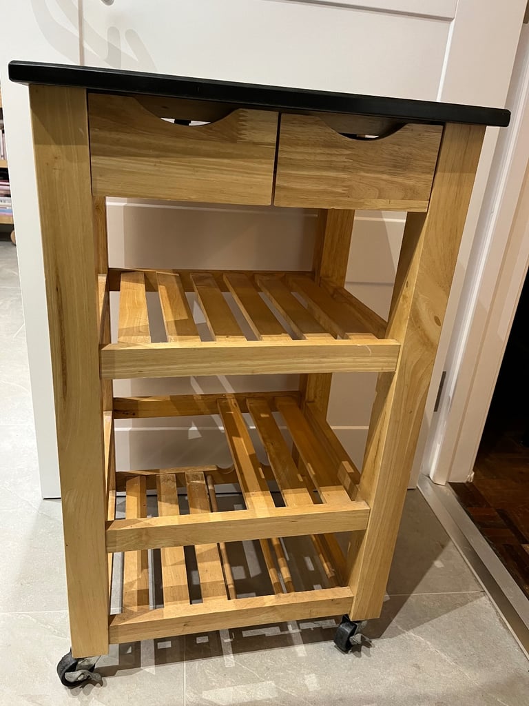 Wooden Kitchen Trolley with black granite top