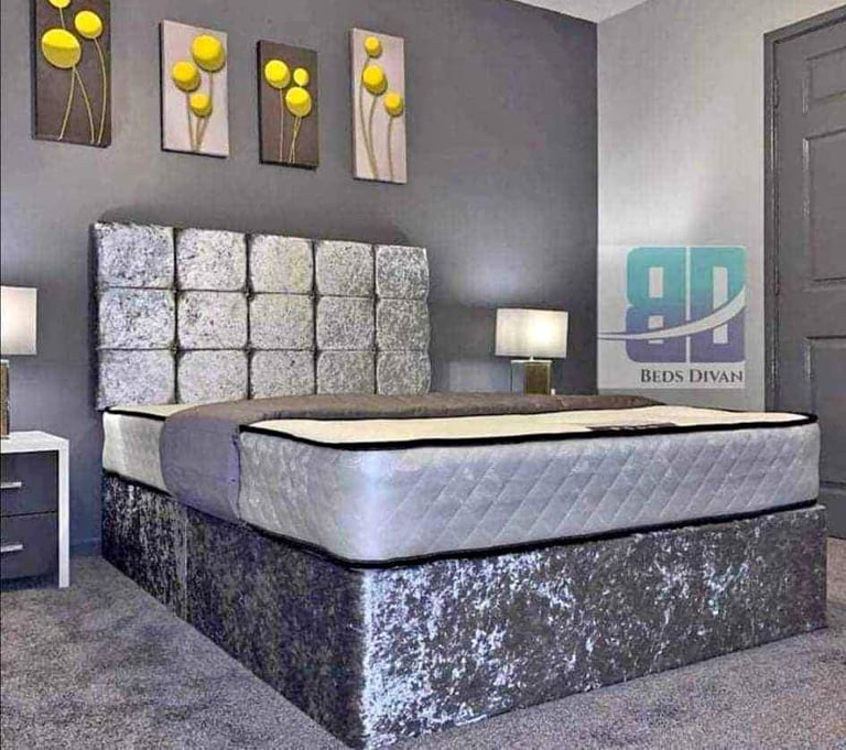 image for Double Divan Bed Frame with Storage Drawers and Mattress 