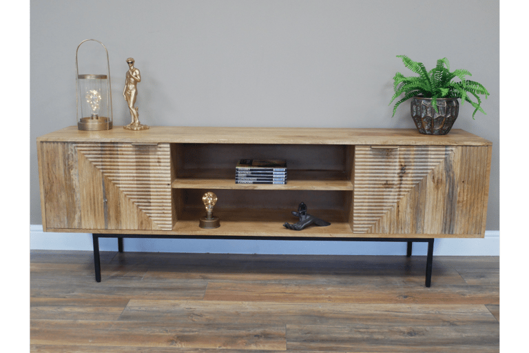 Industrial styled Mango Wood Sideboard TV Cabinet Incorporating 2 Doors & 2 Shelves metal base. 