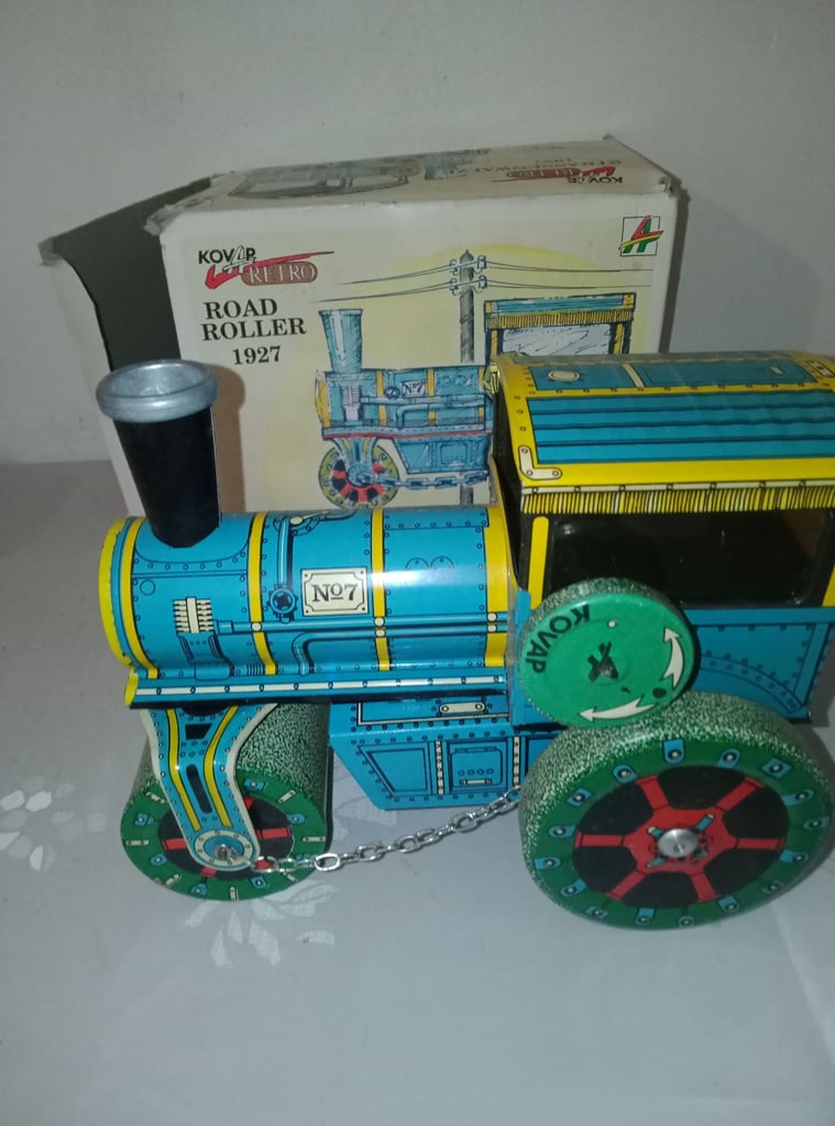image for (1990s) Vintage Kovap Retro Road Roller 1927 Tin Toy – Czech Collectible with Box