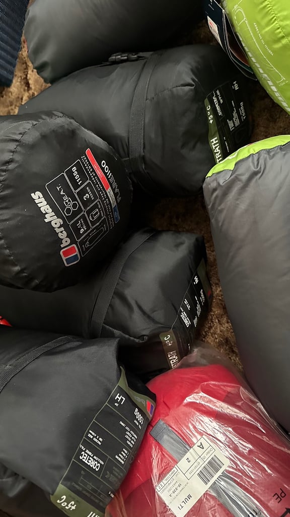 Tents, sleeping bags, rucksack, camping gear