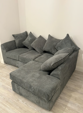 Brand New Dylan Jumbo Cord Fabric L-Shape Corner in Grey