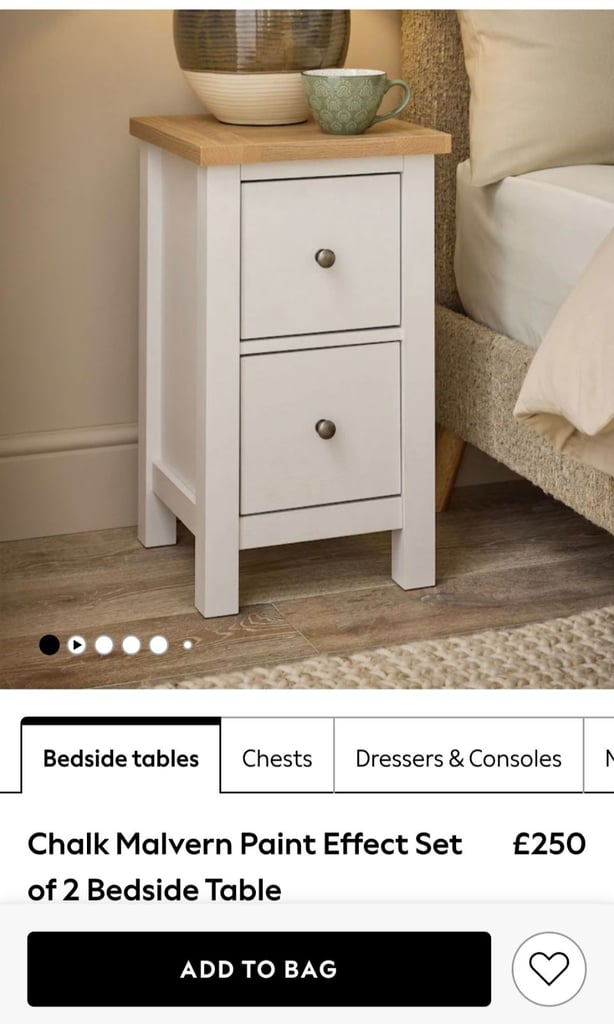 Brand New £250 Next Set Of 2x White Drawers / Bedside Cabinets 
