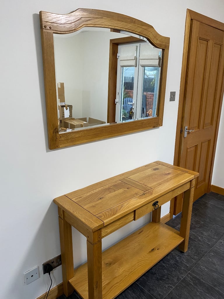 image for Oak console table and matching mirror