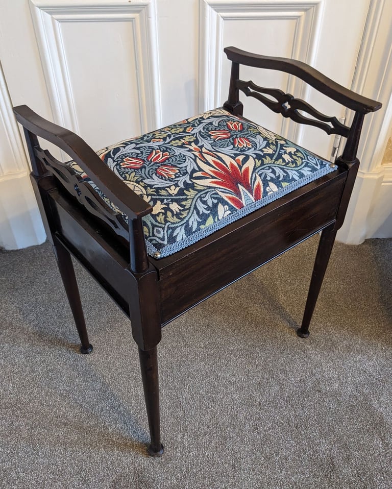 Antique Edwardian Piano Stool with new William Morris Fabric.