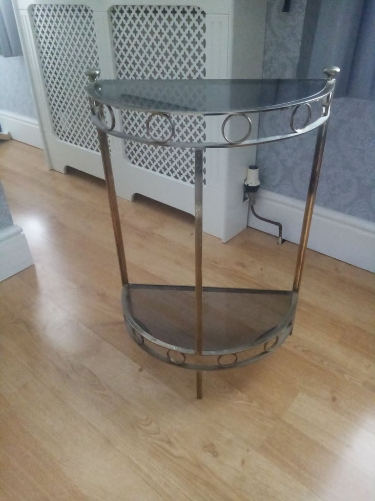 Small half moon glass console table