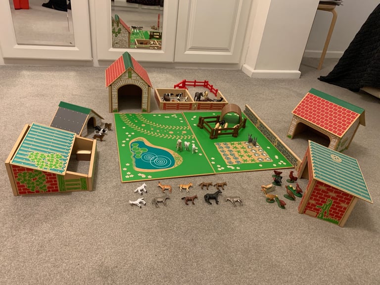 image for ELC Wooden classic farmyard toy playset with 45 animals 