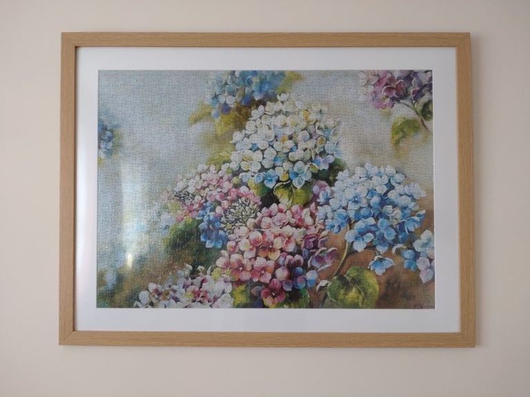 image for Large picture frame with flower jigsaw picture 80x60cm wood effect Acrylic Glass Photo Poster Frame