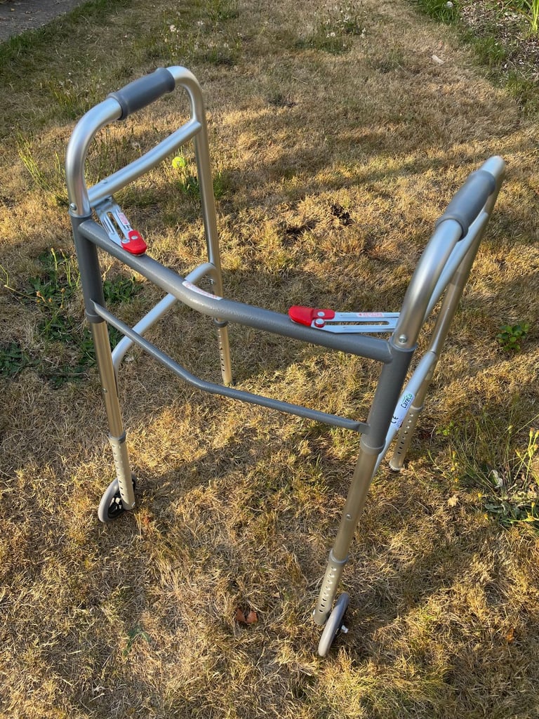 image for Lightweight Aluminium Folding Walking Zimma Frame, Zimmerframe, Front Wheels, Mobility Aid